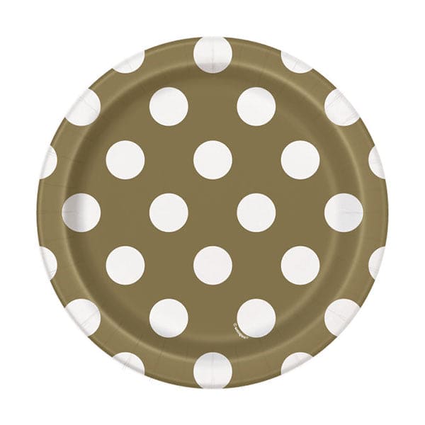 Dots Gold 7in Round Luncheon Paper Plates