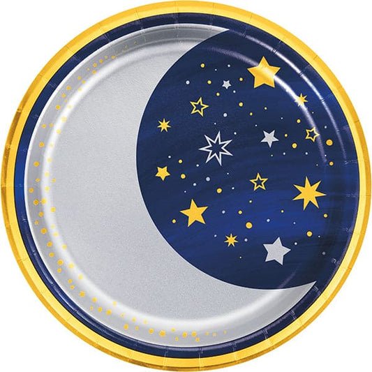 Starry Night "Moon" 9in Round Dinner Paper Plates 8 Ct