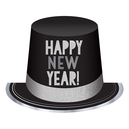 Happy New Year Top Hat - Black/Silver