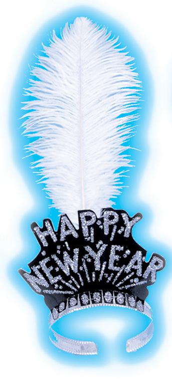 Happy New Year Silver/Black Tiara With Plume