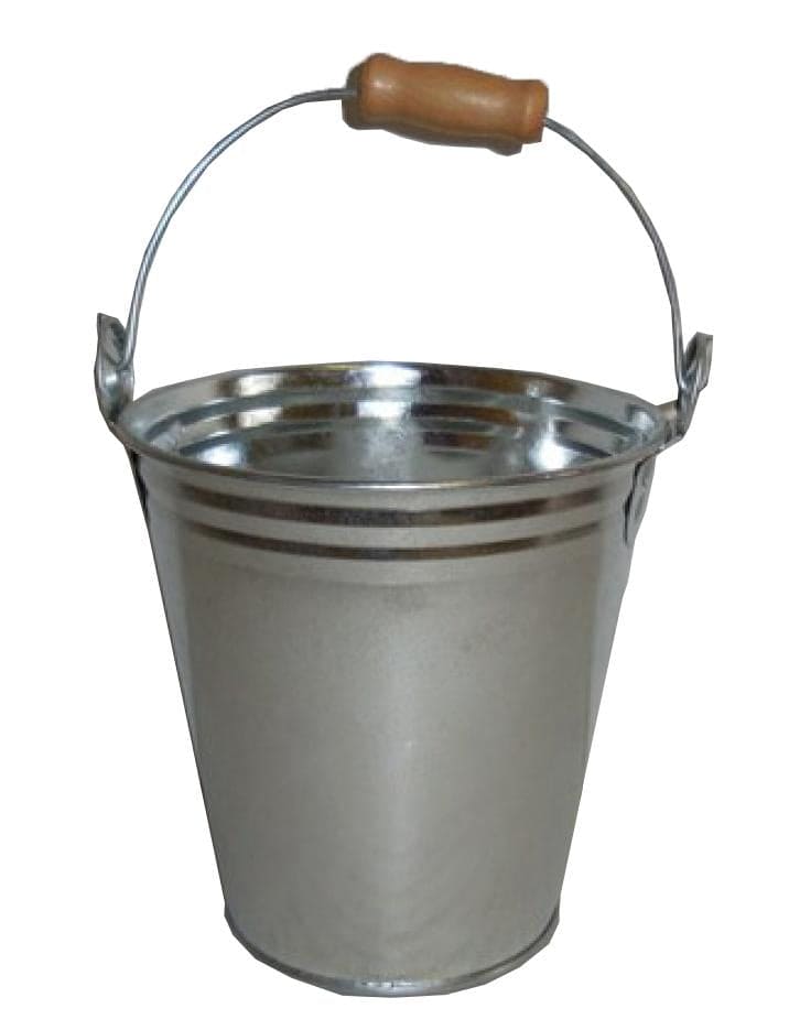 Silver Tin Bucket with Wooden Handle