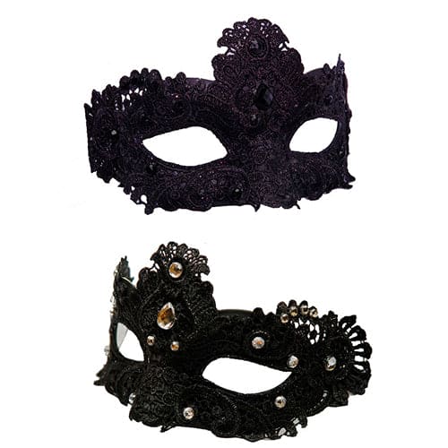 Lace on Plastic Masks w/Gems Black