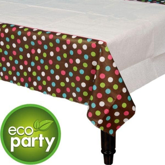 Chocolate & Polka Dots 54x102in Plastic Table Cover