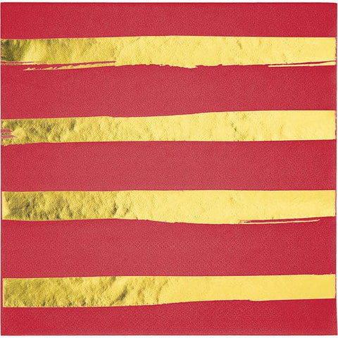 Classic Red Gold Stripe Luncheon Napkins