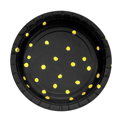 Classic Black Gold Dot 7in Round Luncheon Plates 8 Ct