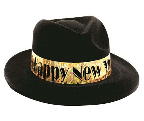 New Year Black Velour Fedora with Gold Band