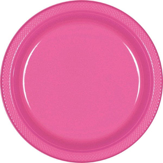 Bright Pink 9in Round Dinner Plastic Plates 20 Ct