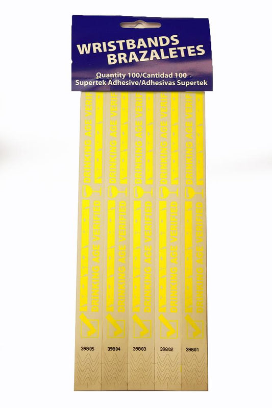 Yellow "Drink Age Verified" Wristbands - 100ct