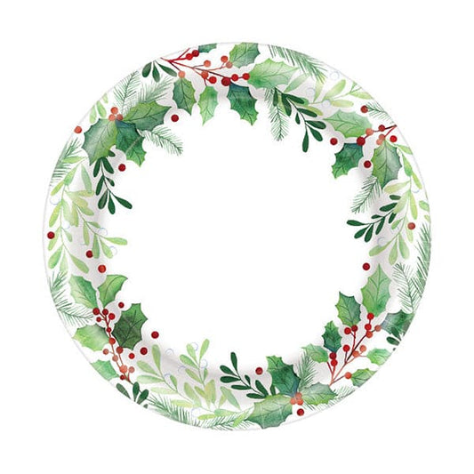 Traditional Holly 7in Round Luncheon Paper Plates