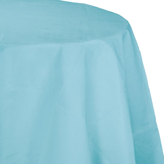 Light Blue 82in Round Paper Table Cover Plastic Back