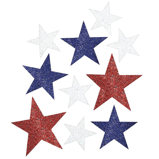 Patriotic Glitter Mini Cutout Stars 10 Ct