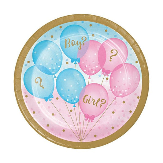 Gender Reveal Balloons 7in Round Luncheon Paper Plates