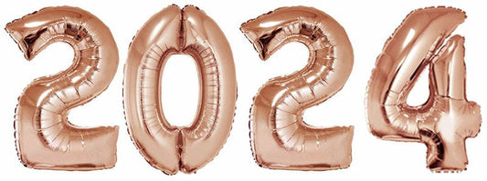 2024 Rose Gold 40in Number Mylar Metallic Balloon Set 4 Ct