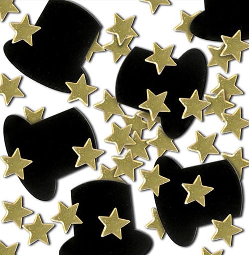 Confetti Top Hat & Stars Gold