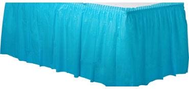 Caribbean Blue Solid Color Plastic Table Skirt 14' x 29"