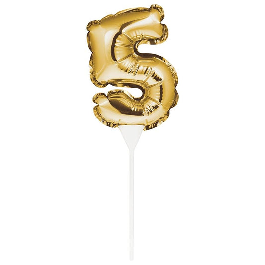 Balloon Cake Topper Number 5 Gold