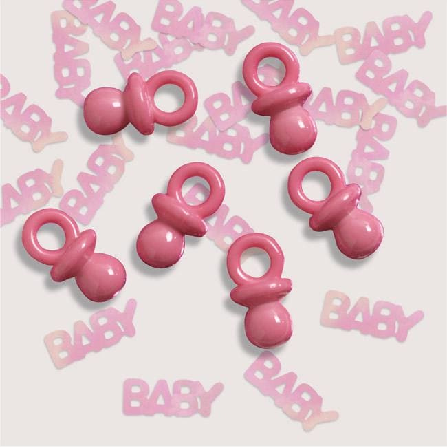 Sweet Baby Feet Pink Foil Confetti w/ Plastic Pacifier