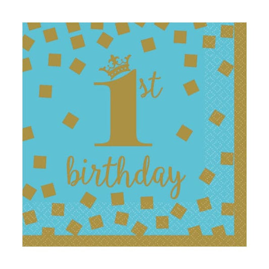 1st Gold Birthday Boy Beverage Napkins