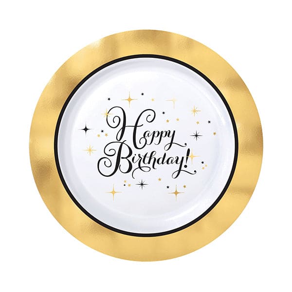 Premium Gold Birthday 7.5in Round Plastic Plates 10 Ct