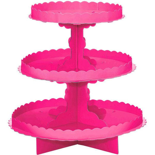 Cup Cake Treat Stand with Border - Bright Pink