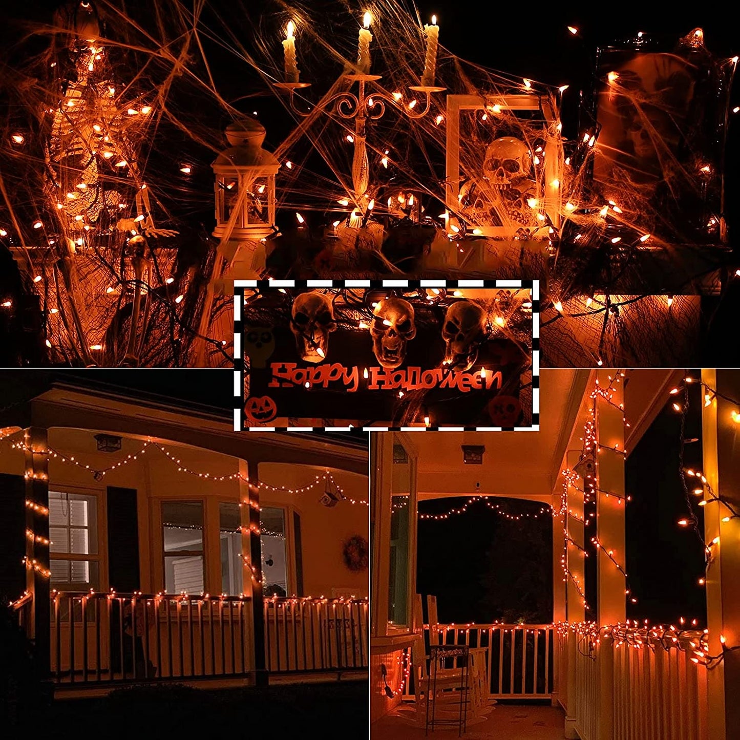 Halloween String Lights Orange Bulbs, Black Wire 100 Ct