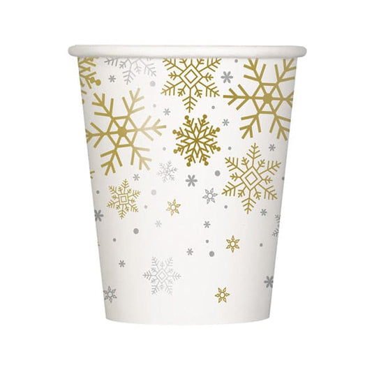 Silver and Gold Snowflakes 9oz Cups 8 Ct