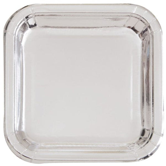 Silver 9in Square Dinner Foil Plates 8 Ct