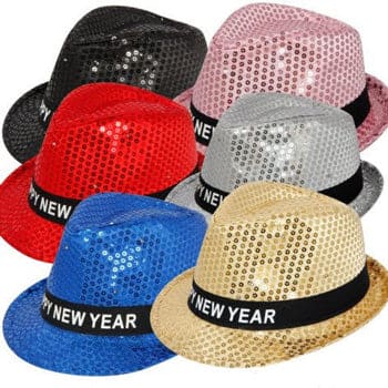 Happy New Year Light up Sequin Fedora Hat