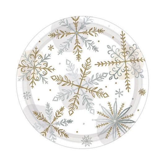 Shining Snow 7in Round Metallic Luncheon Paper Plates