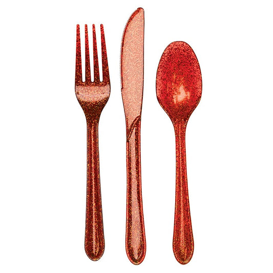 Red Glitter Cutlery Assorted