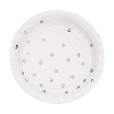 Classic White With Silver 7in Round Luncheon Paper Plates