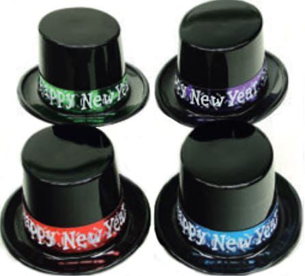 Happy New Year Black Top Hat with Foil Band