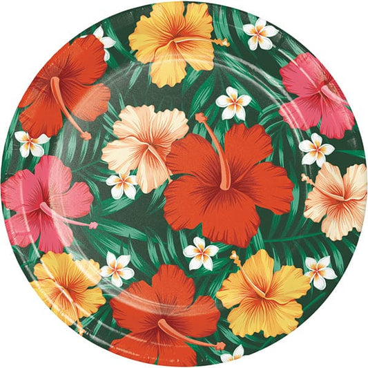 Tropical Flowers 9in Round Dinner Paper Plates