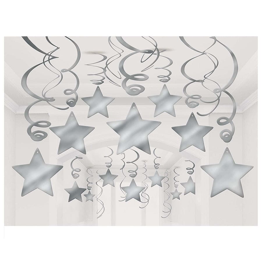 Foil Shooting Stars Mega Value Pack Swirls - Silver 30 Ct