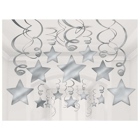 Foil Shooting Stars Mega Value Pack Swirls - Silver 30 Ct