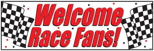 Black & White Check Welcome Race Fans  Giant Party Banner