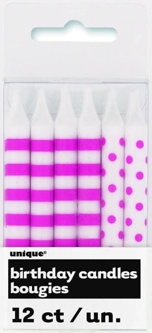 Hot Pink Dots & Stripes Birthday Candles