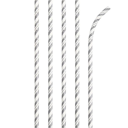 Silver Striped Paper Straws 24 Ct