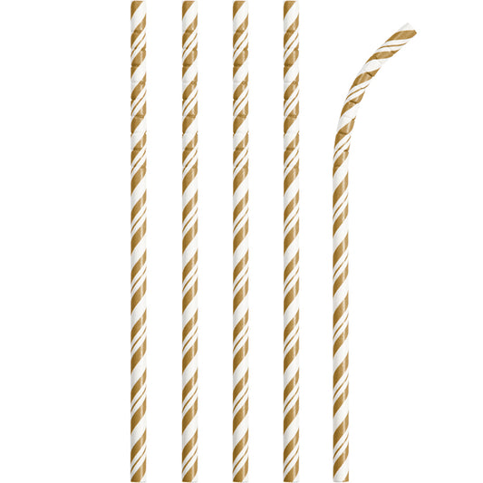 Gold Striped Paper Straws 24 Ct